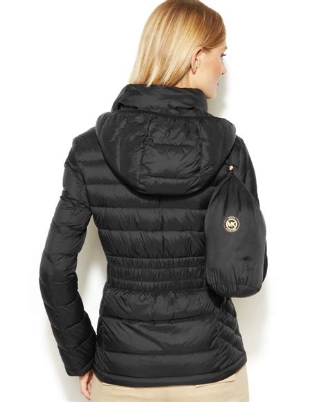 michael kors black puffer jacket with gold zipper|michael kors packable puffer.